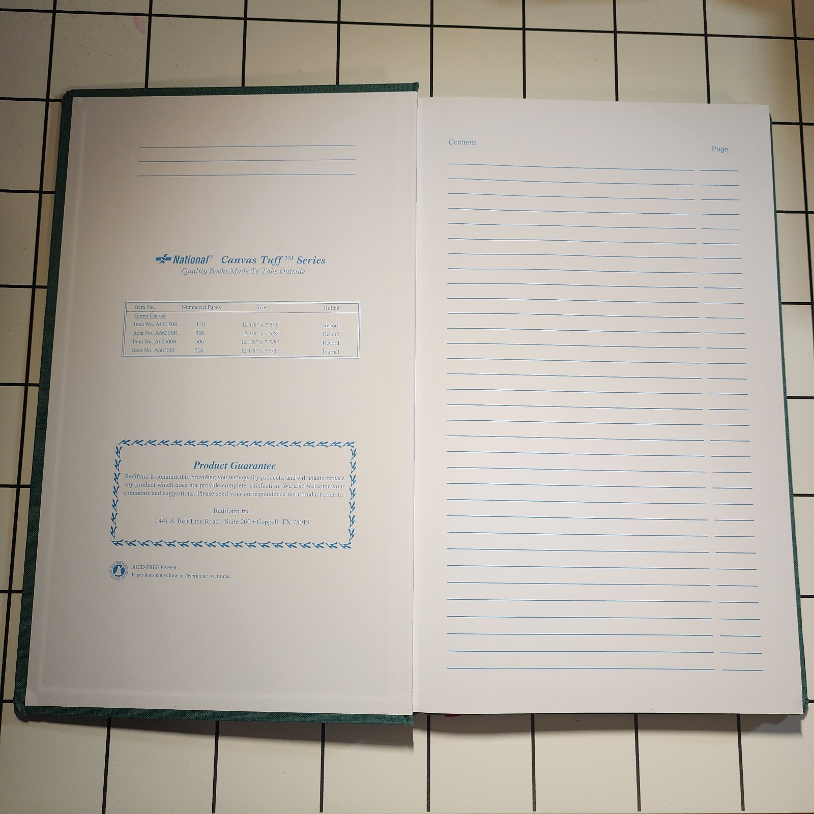 Vintage National A66-300R Canvas Tuff Record Account Book Green 300 Pages