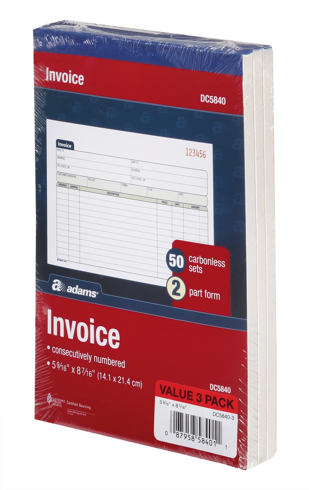 Adams Invoice Book 3 Pack, 2 Part Carbonless Invoices, Horizontal Sales Slip,…