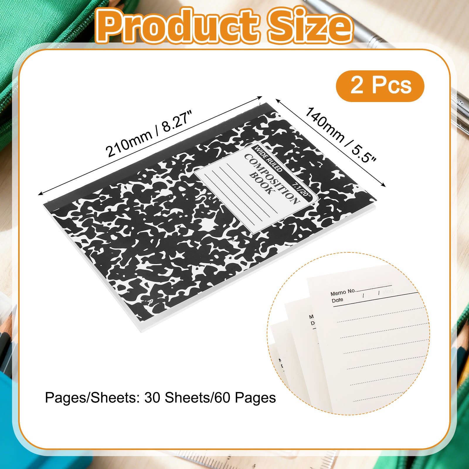2 Pack A5 Notebook, A5 Journal Mini Notebook Pocket Marble,Black