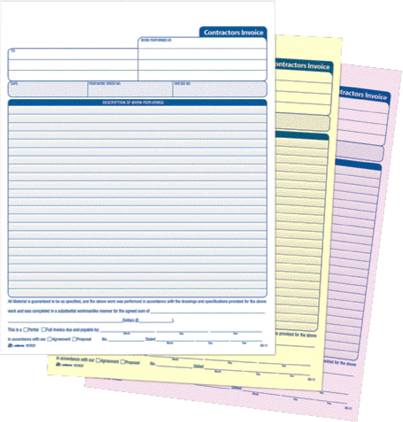Contractor Invoice Forms, 3-Part, Carbonless, 100-Pack, White, (NC3822)