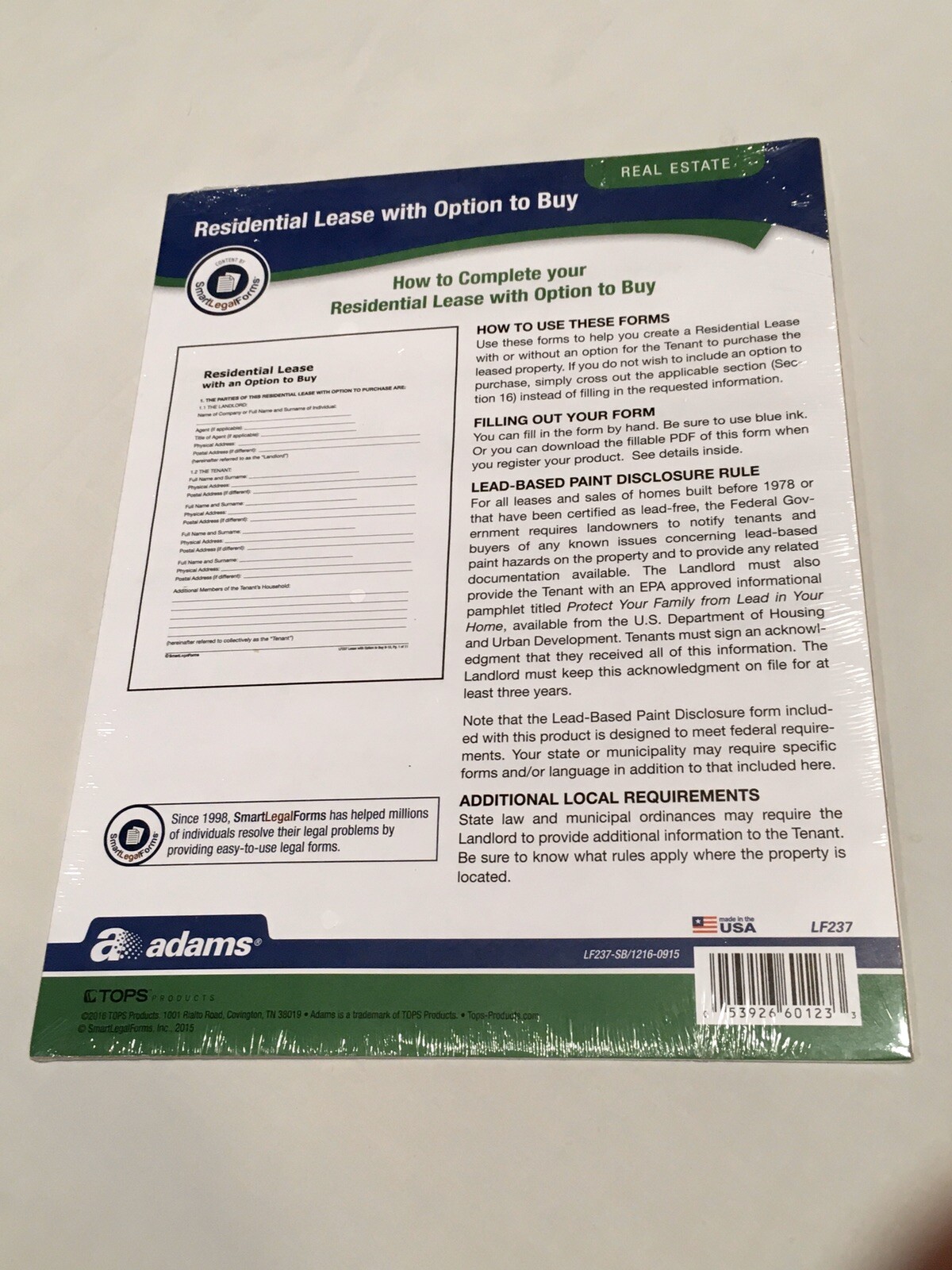 Adams Residential Lease With Option To Buy LF237 – NEW & SEALED