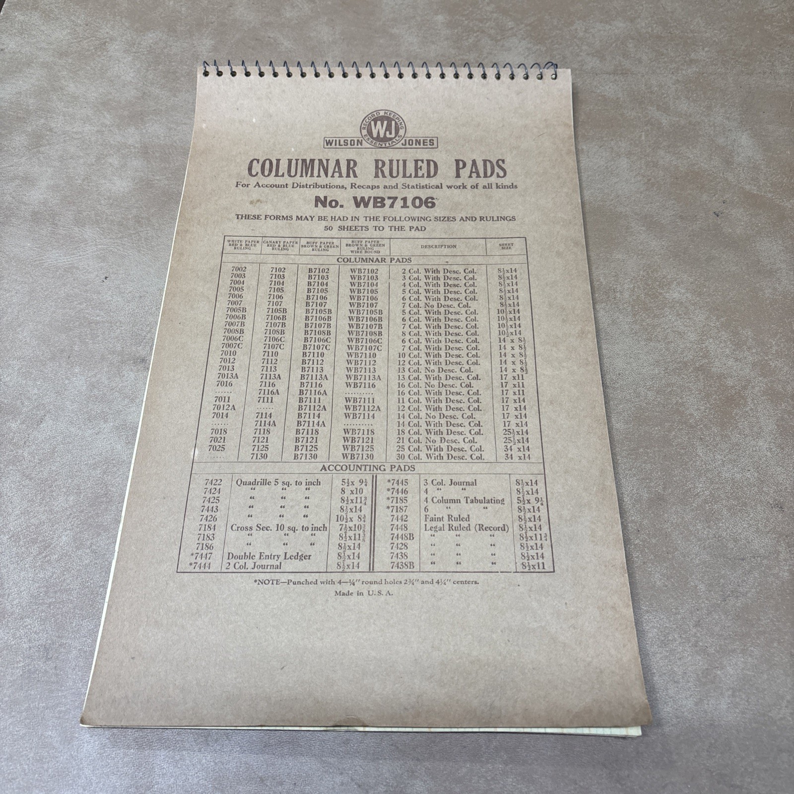 Vtg NOS Wilson Jones Columnar Ruled Pad No. WB7106 8.5 By 14 6 Column W/desc.