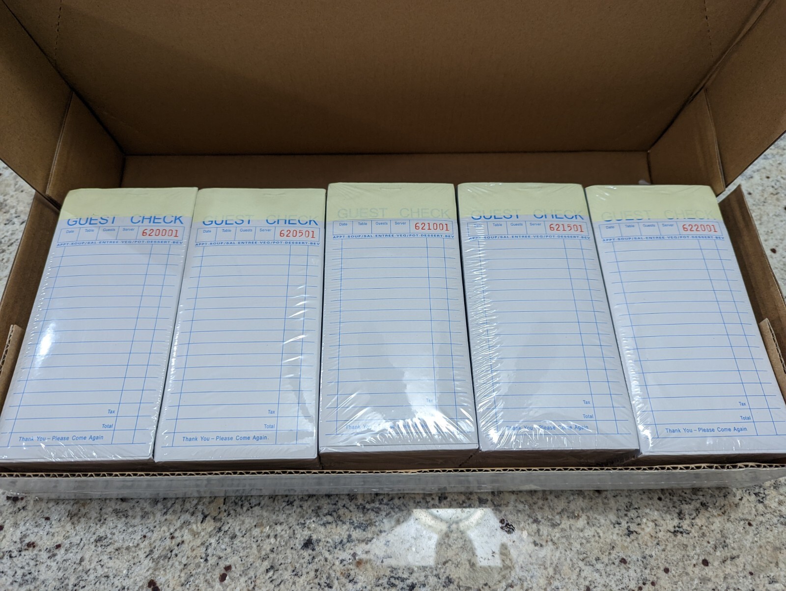 Guest Check Receipt Books 2-Part 50 set per book-50 Books- 2500 sets-Ship free