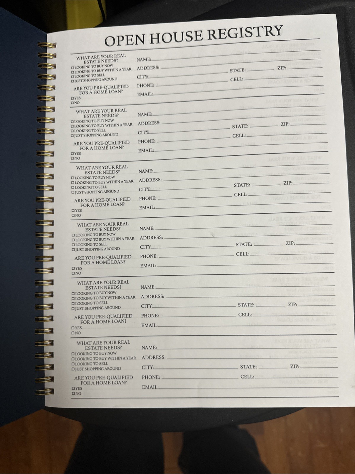 Open House Visitor Register Guest Registry Book spiral real Estate Clients Leads