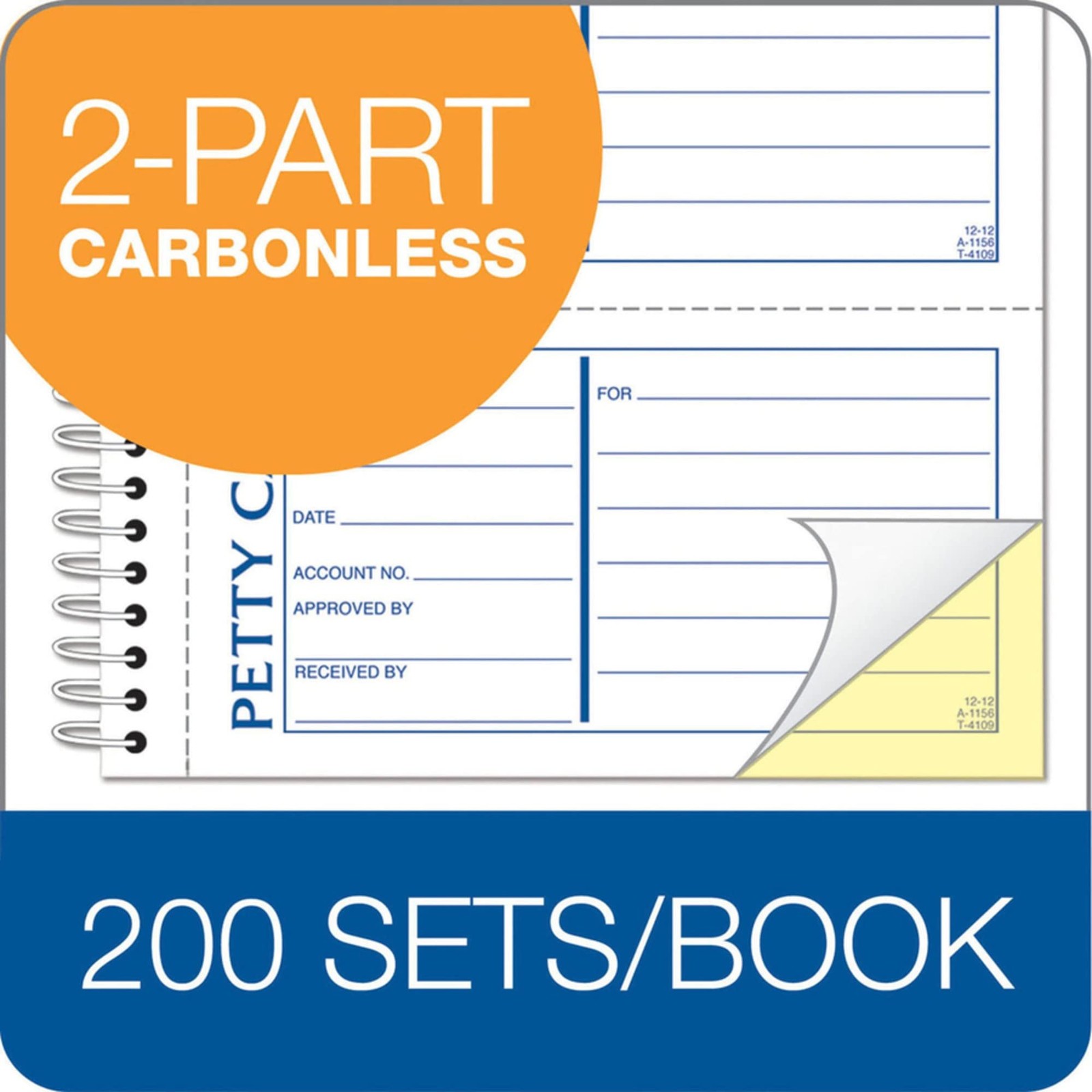 Adams Spiral Petty Cash Book, 2-Part, Carbonless, 4 True, White/Canary