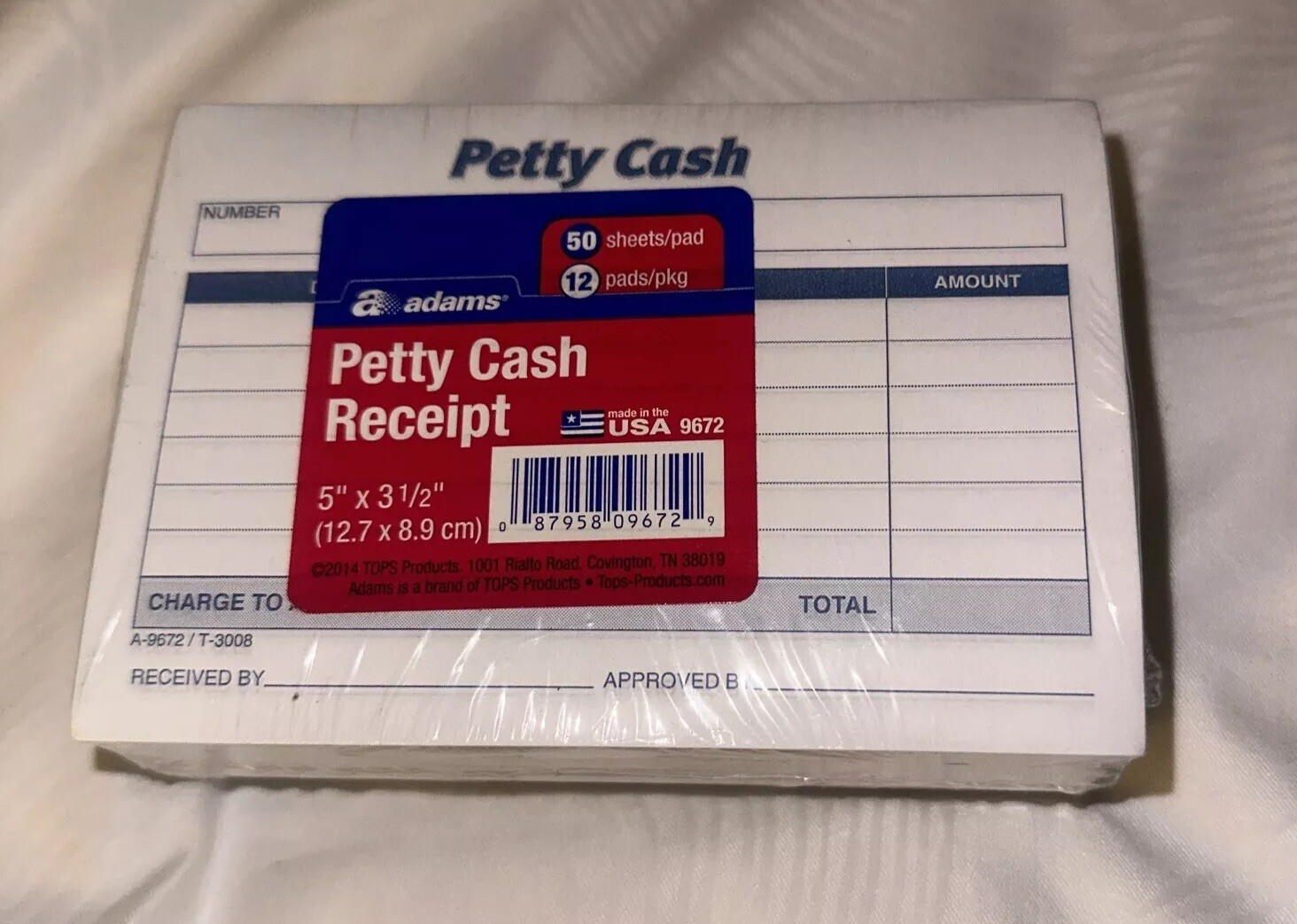 Adams Petty Cash Receipt Pad, 5 x 3-1/2 Inches, 50 Sheets per Pad,Pack of 12 new