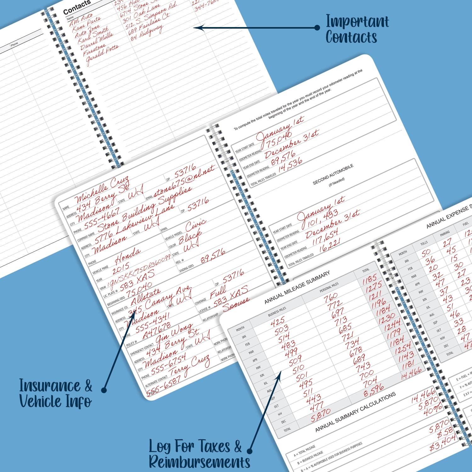 BookFactory Mileage Log Book Auto Expense Record 5″ x 7″, White