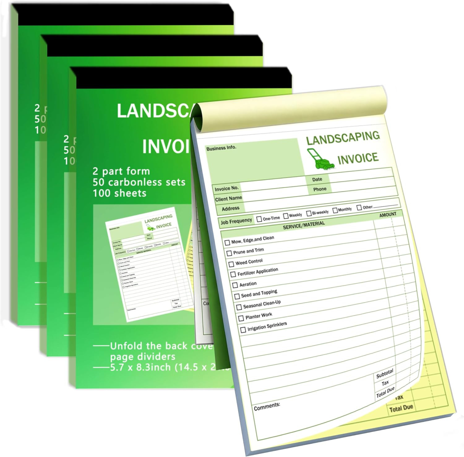 200 Sets Garden Service Invoice Receipt Book, 2-Part Carbonless Landscaping Invo