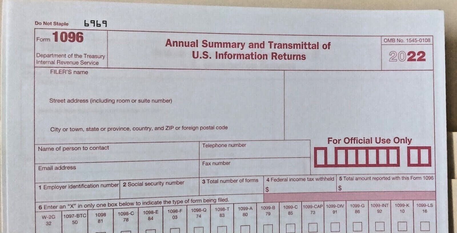 5 SHEETS 1099-OID IRS Original Issue Discount & 1096 Transmittal Forms
