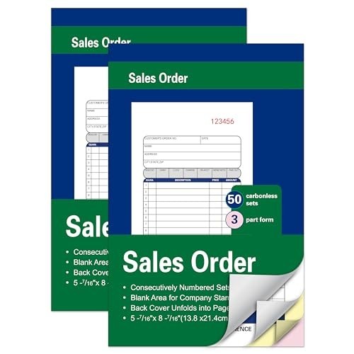 2 Pack Carbonless Sales Order Books – 50 Sets, 3-Part Receipt Forms, 5.5×8.5