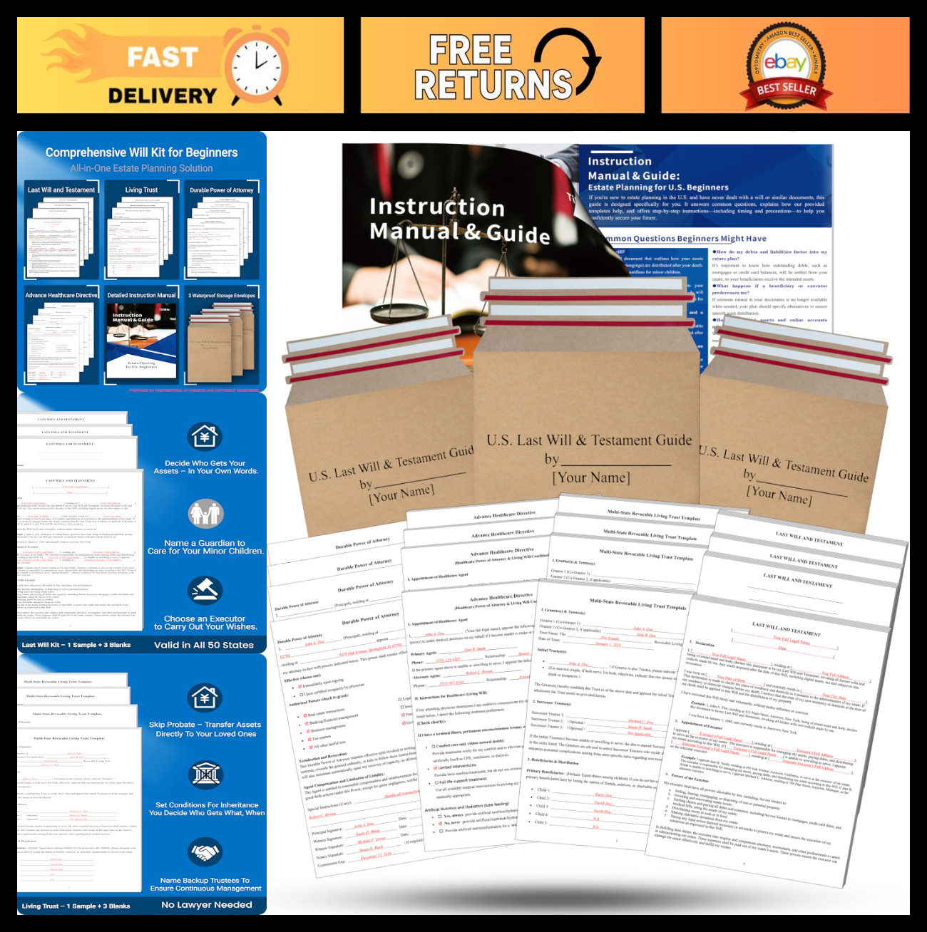 4-in-1 Estate Planning Kit: Last Will, Living Trust & Power of Attorney Forms –