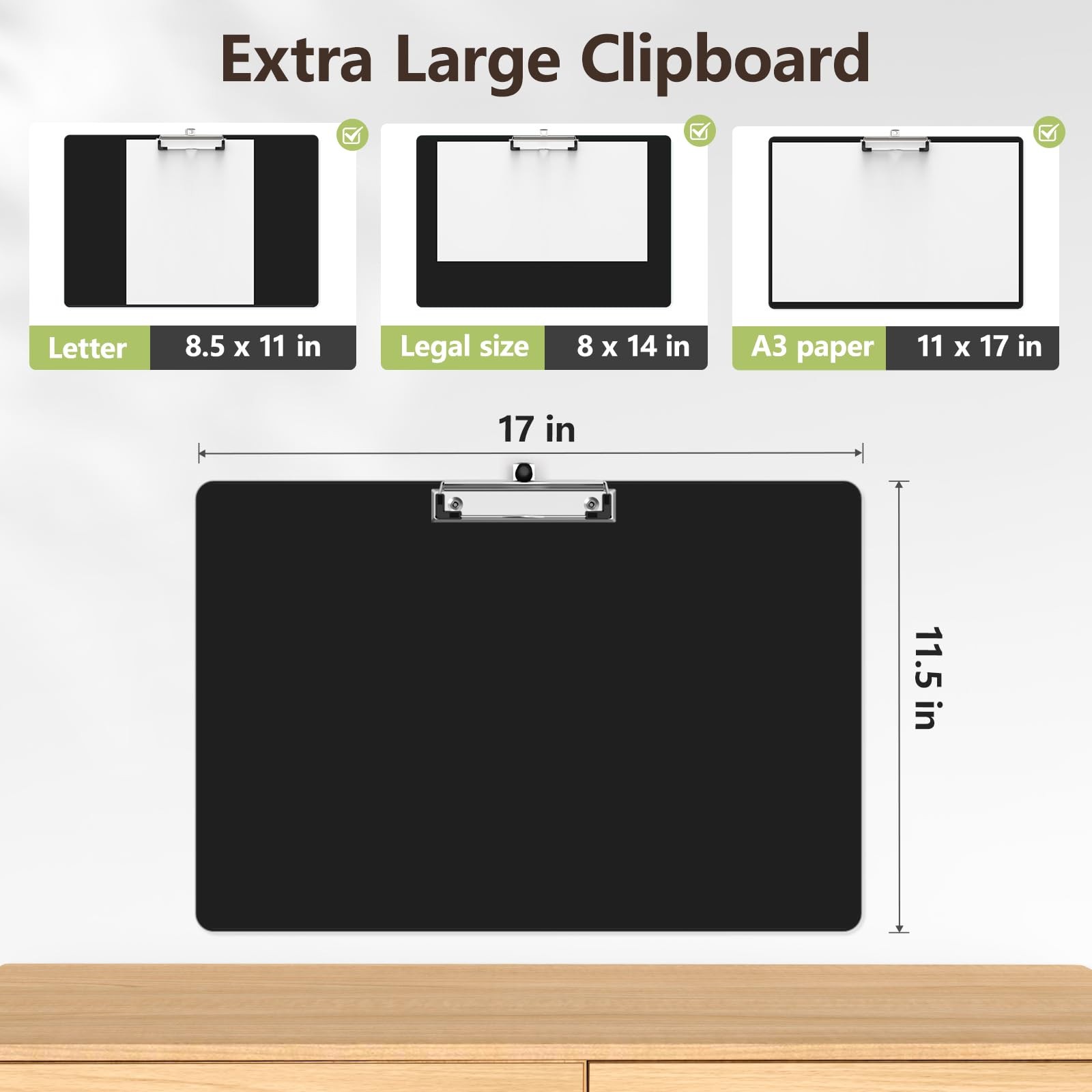 Juvealoe Extra Large Clipboard, 11 x 17 Black Plastic Drawing Board
