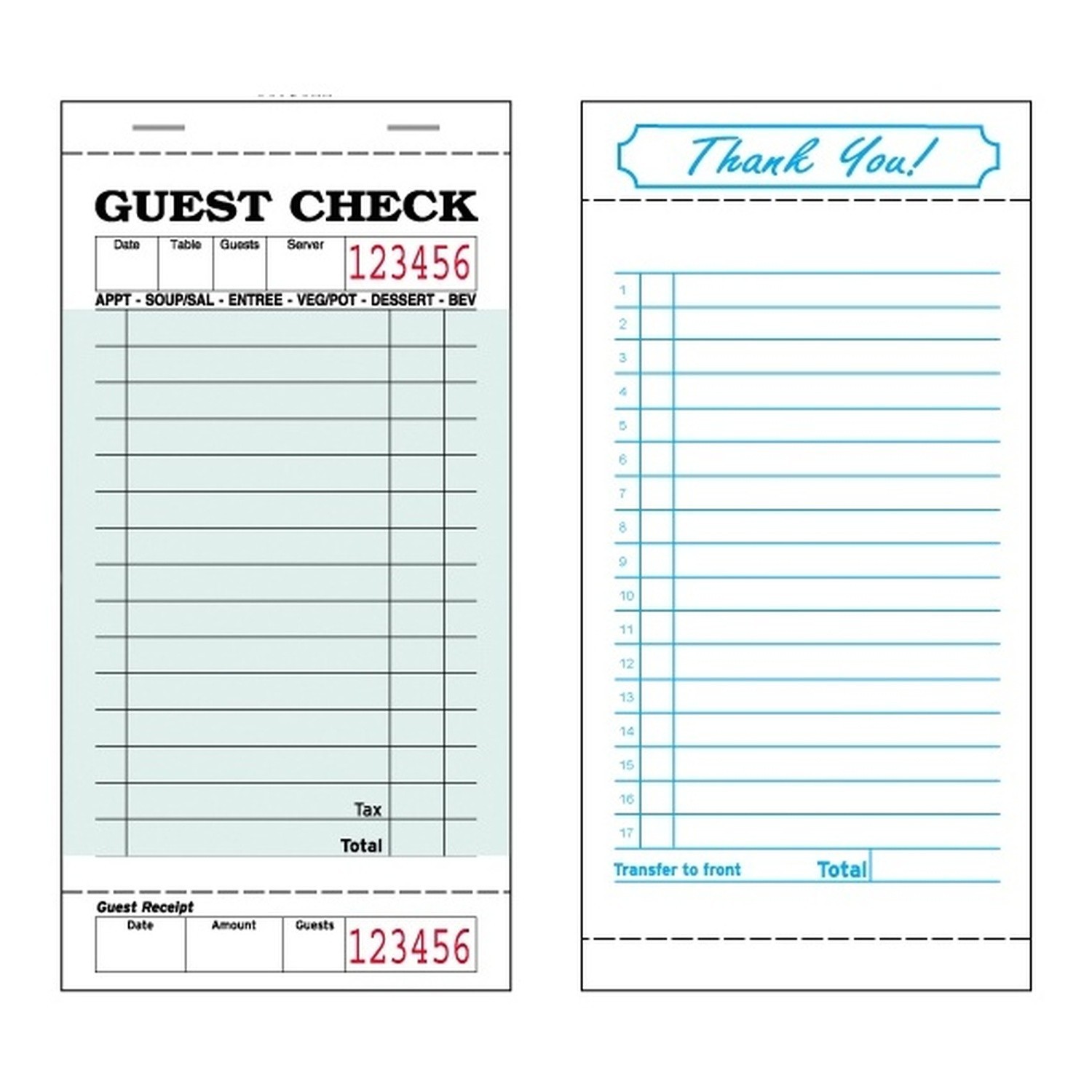 Guest Checks 3-3/8″ x 6-3/4″ 1-Pt Bond Green 16 Lines 50 Checks/Book – 50 Books