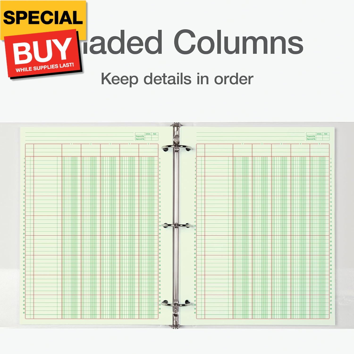 Columnar Analysis Pad, 5 Column Ledger, 8.5″ x 11″, 100 Pages (50 Sheets), Green