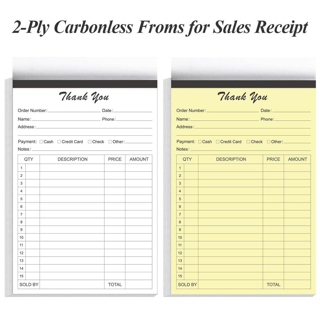 (5-Pack) Thank You Receipt Book – 5.5″ x 8.5″ Cardboard 2-Part Carbonless…