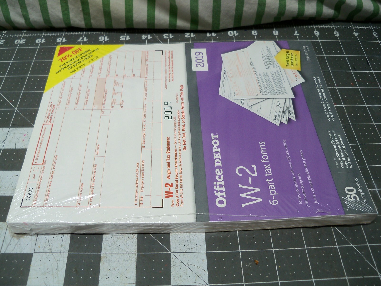Office Depot W-2 Inkjet/Laser Tax Forms 2019 Taxes 2-Up 6-Part 50-PK Staples W2