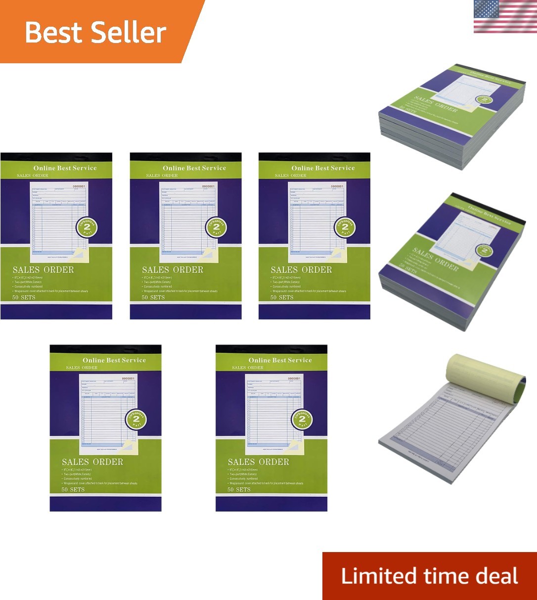 5 Pack Large Sales Order Book Receipt Invoice Duplicate Carbonless 50 Sets 5….