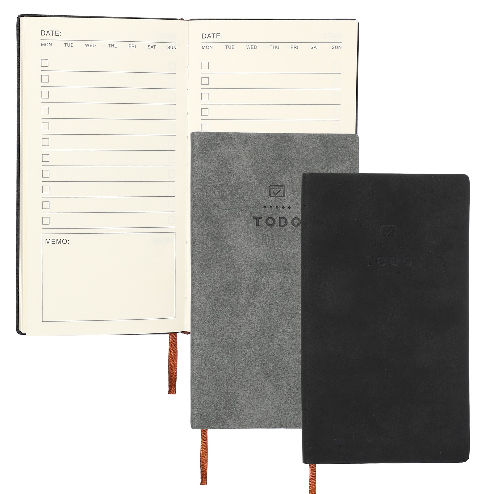 2Pcs to Do Notebook, A6 6.8 x 3.7″ Daily Planner Notebook, Black/Grey