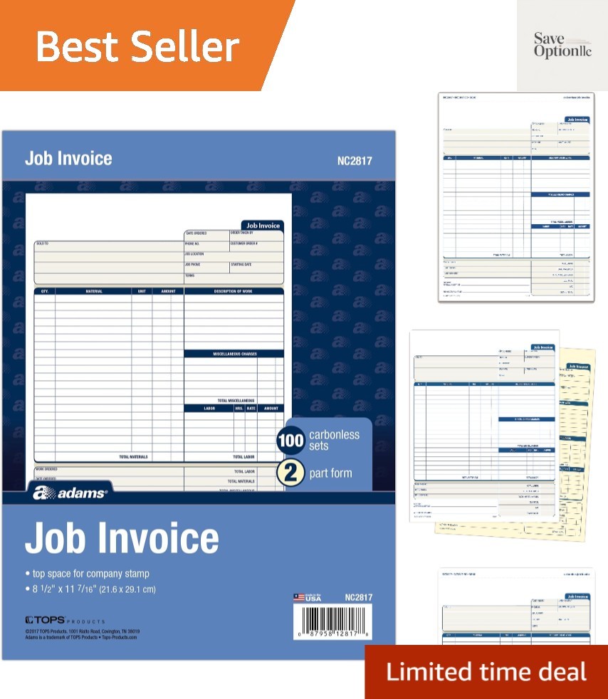 Job Invoice Forms, 2-Part Carbonless, For Service and Repair Billing, 100 Ind…