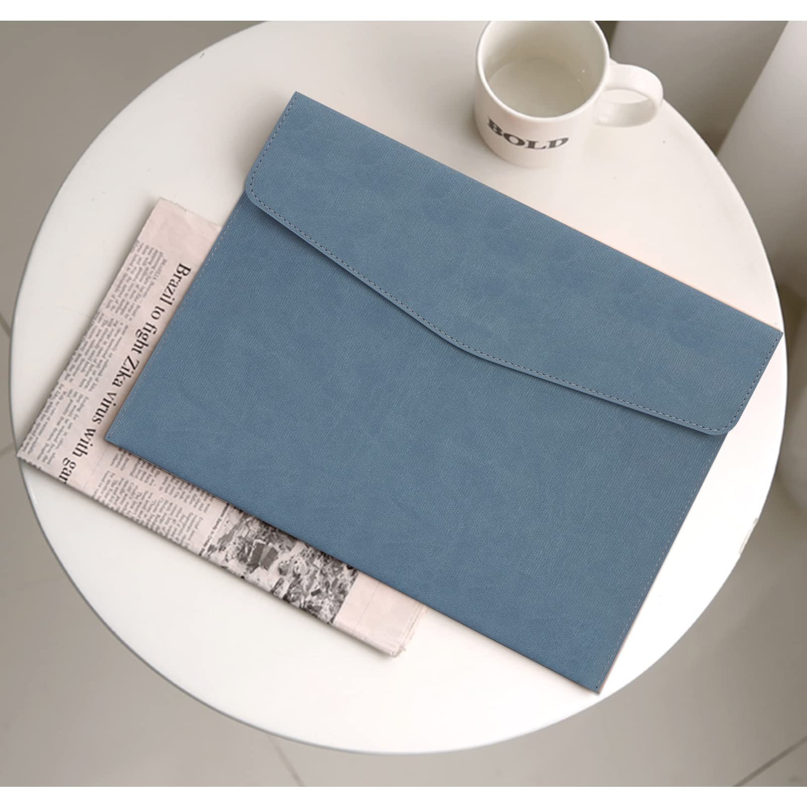 FYY File Folder, PU Leather A4 Document Holder Organizer A4, A Blue