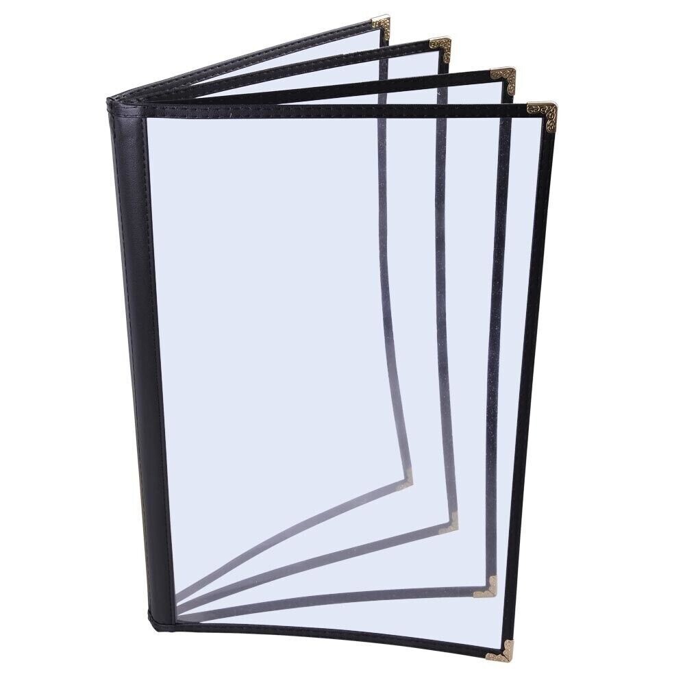 (50 Pack) Black Menu Covers – Four Page, 8 Views, Fits 8.5 x 11 Inch