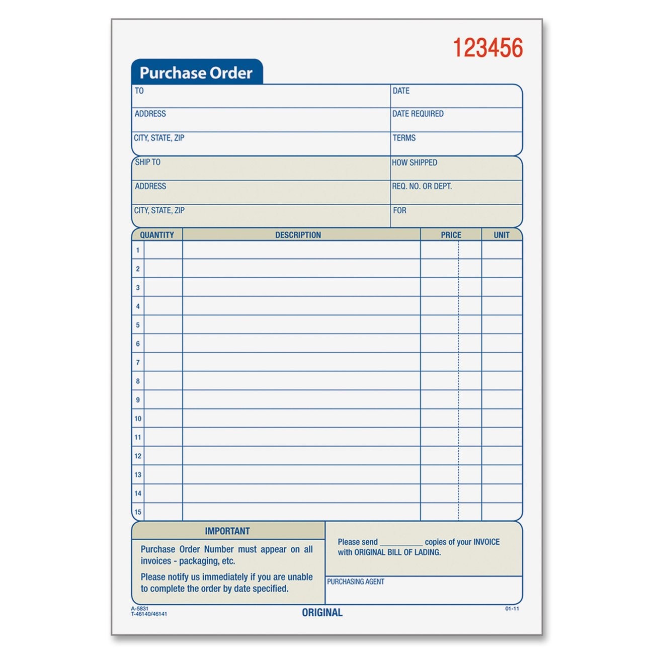 Adams Purchase Order Book, 3-Part Carbonless, White/Canary/Pink
