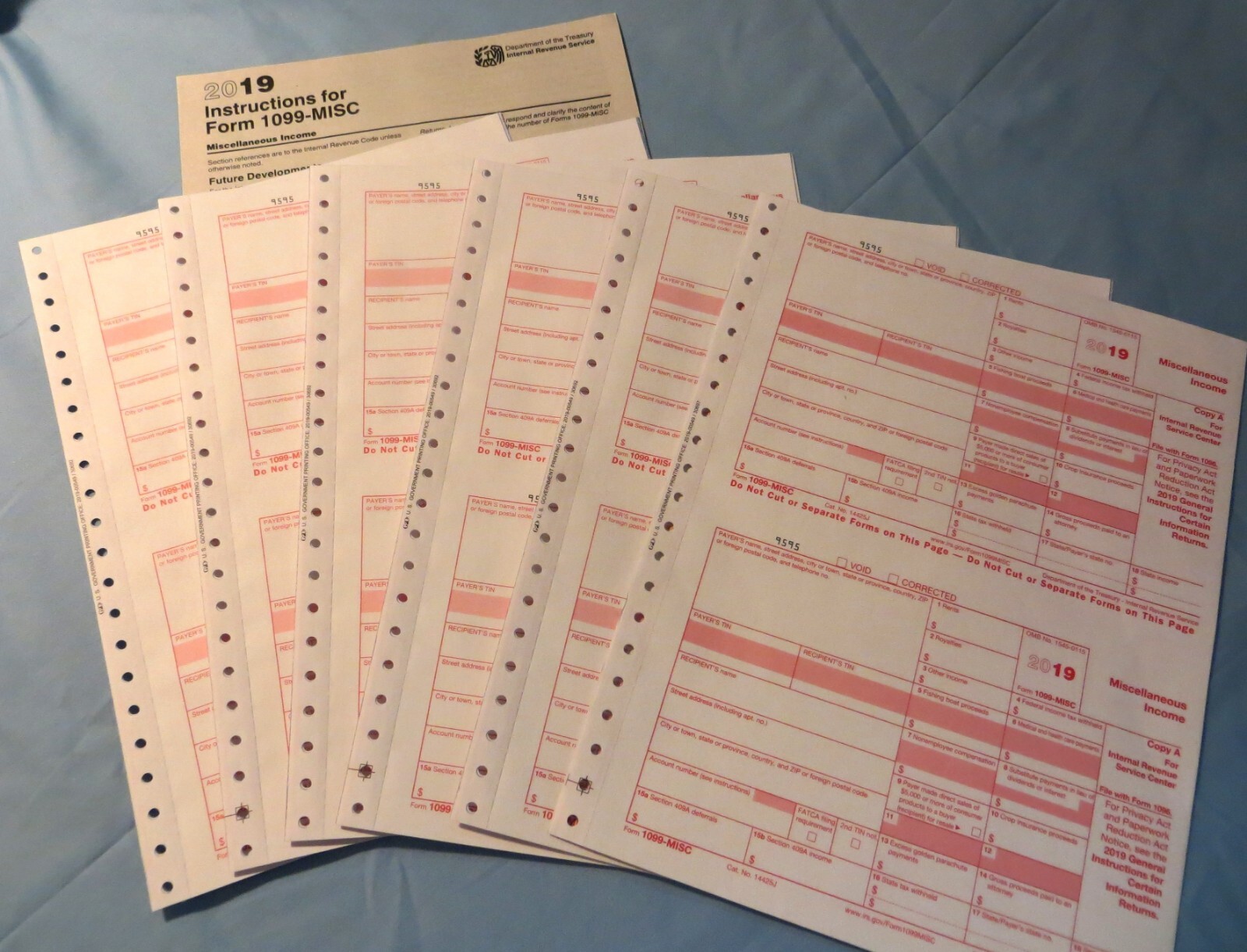 2019 IRS (6) 1099-Misc Forms, (3) 1096Transmittal Forms, Instructions