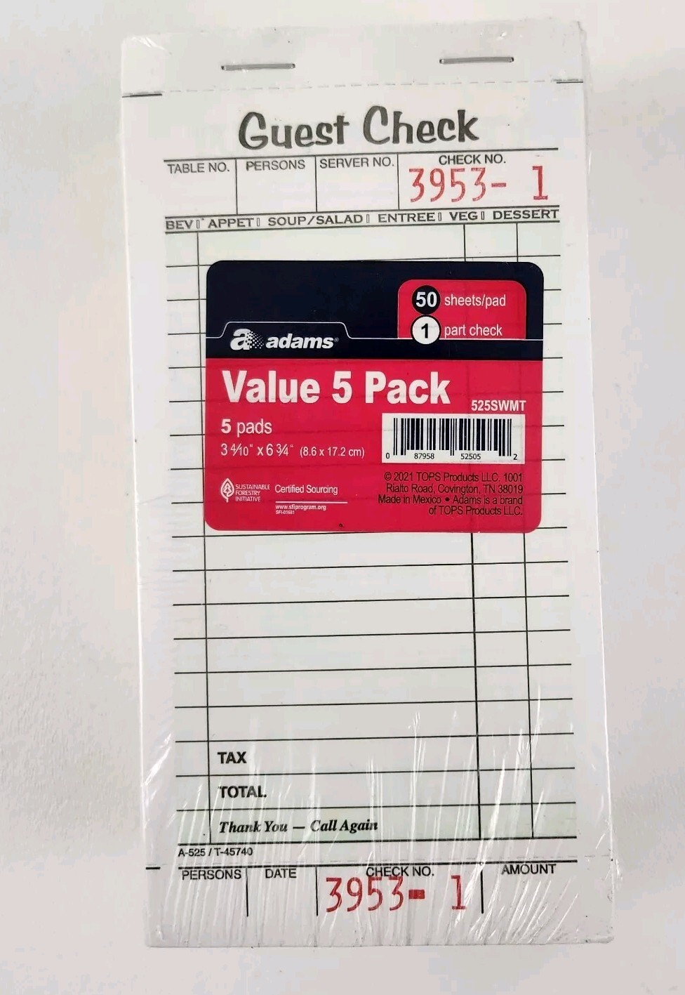 Adams Guest Check Value 5 Pack (5 Pads) 525SWMT