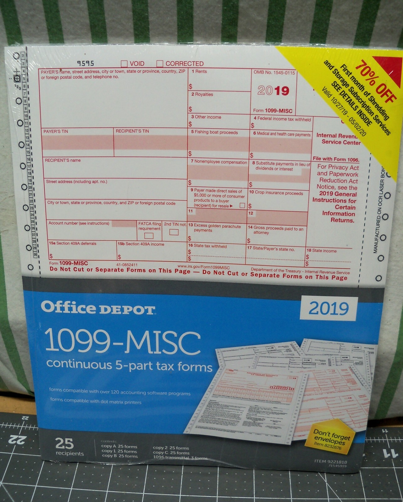 Office Depot 1099-Misc Continuous 5 Part Tax Forms 2019 25 Count USA Tax Staples