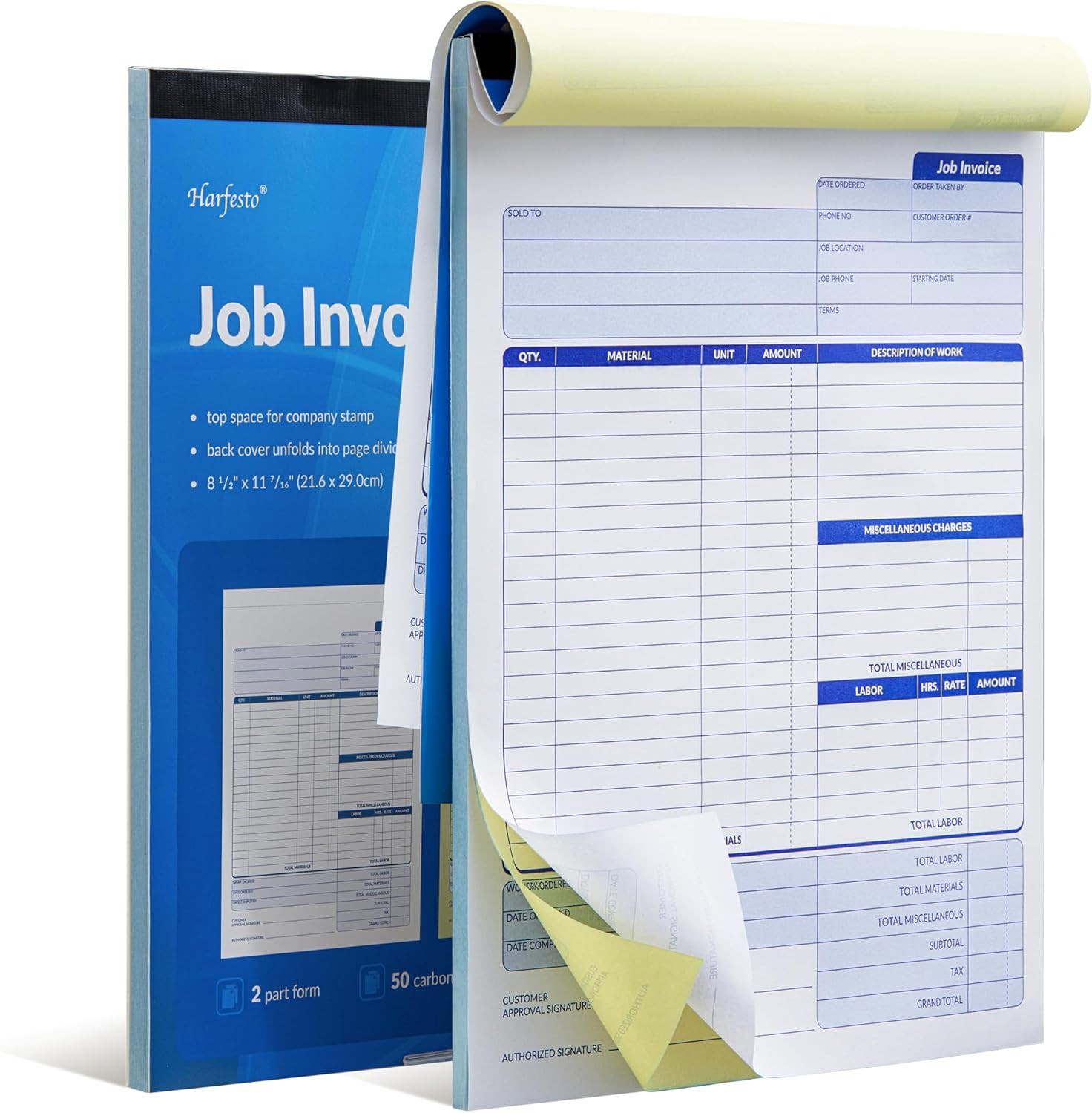 Job Work Order Forms, Large Size Contractor Invoice Book 8-1/2″ X 11-7/16″, I…