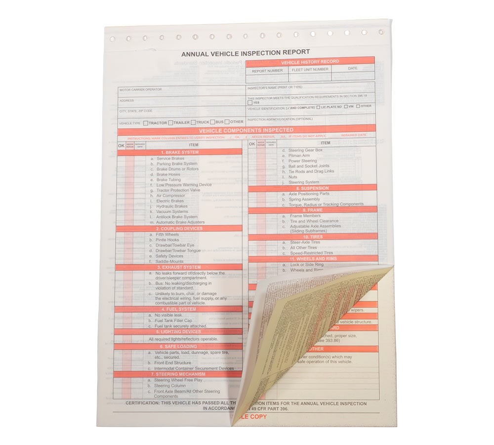 8.5″x11.75″ Annual Vehicle Inspection Report Form DOT Compliant 20Pcs