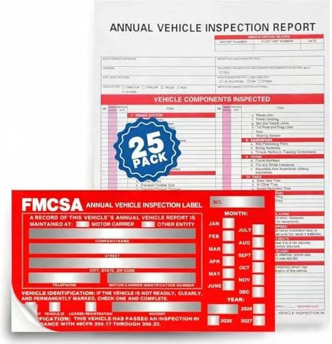 25Pack Inspection Forms and Stickers，Annual Vehicle Inspection Report，Annual …
