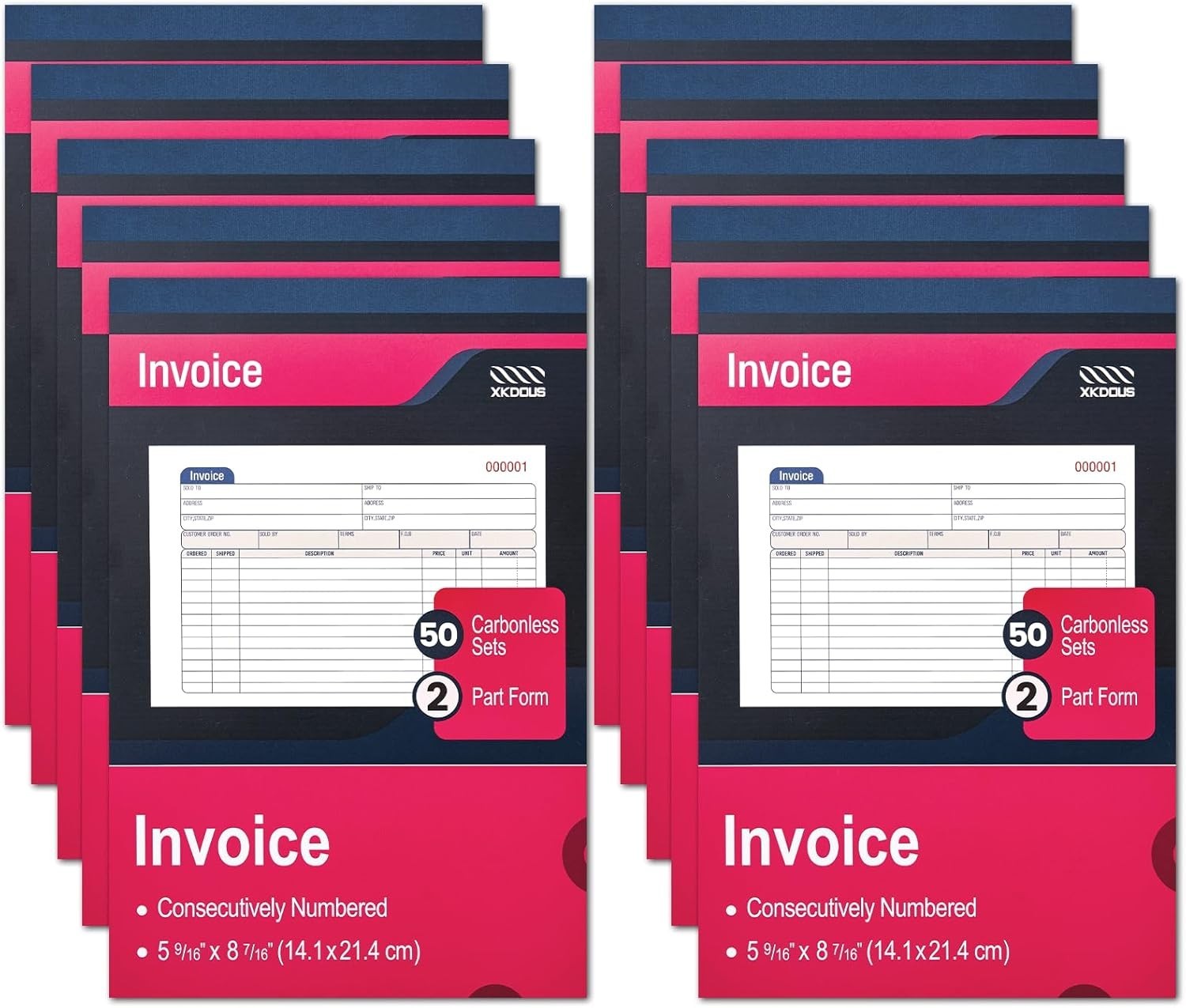 10-Pack 2-Part Carbonless Invoice Receipt Books – Perfect for Small Businesses
