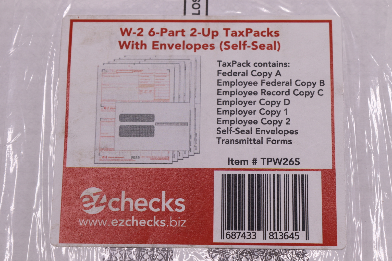 EZ Checks 2022 W-2 Preprinted 6-Part 2-Up Tax Packs with Envelopes TPW26S