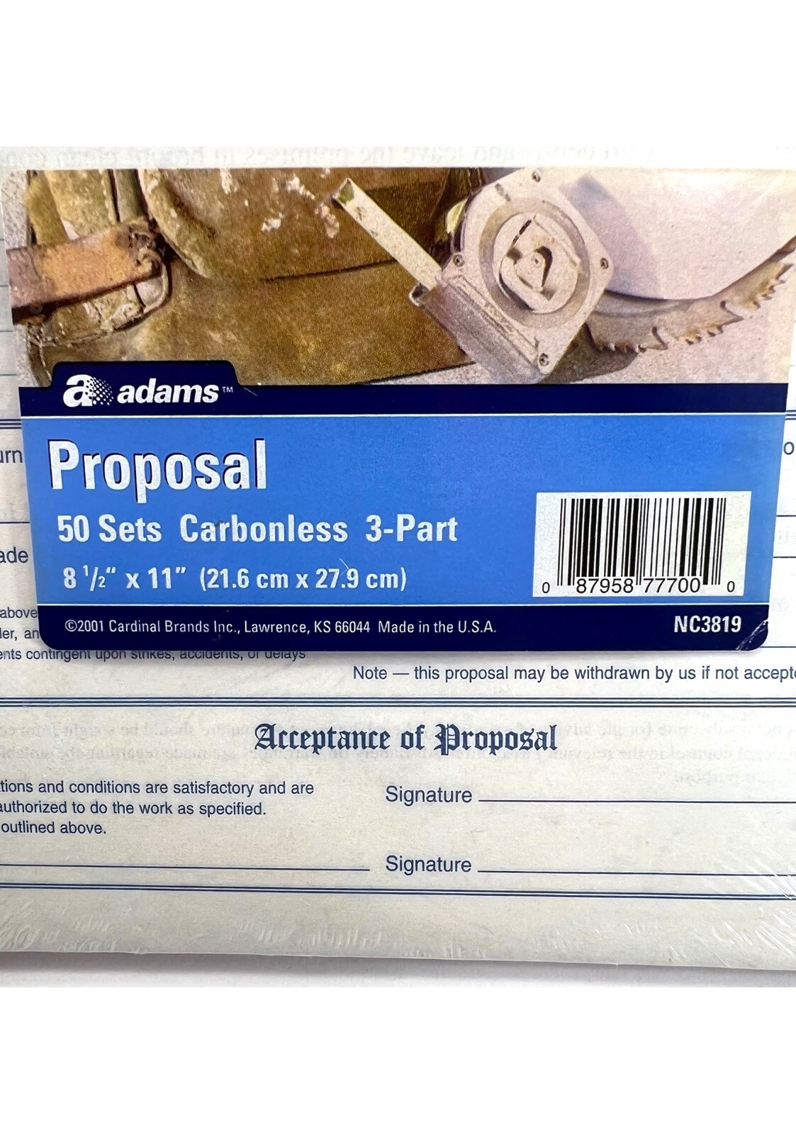 Adams Contractor’s Proposal Forms NC3819 3-Part Carbonless 50 Pack 8 1/2” x 11”