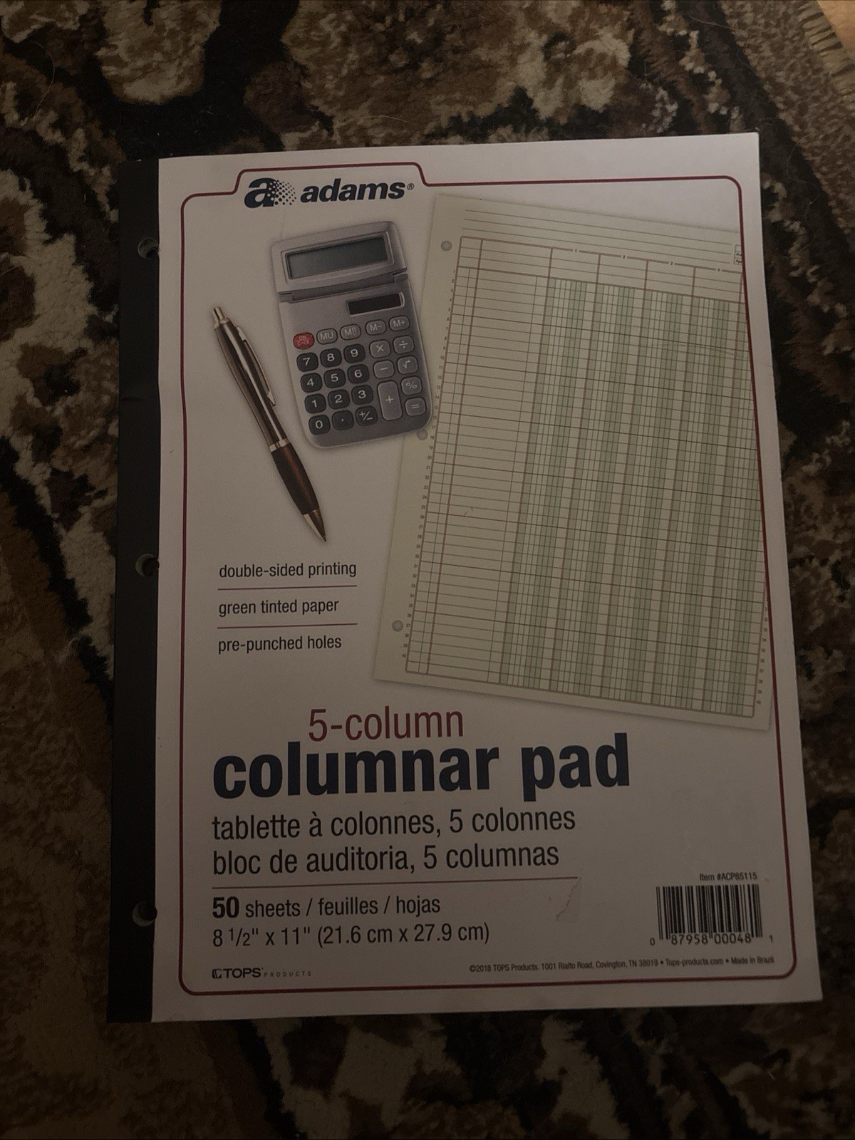 Adams Columnar Analysis Pad 5 Column Accounting Ledger 50 Sheets Green Paper