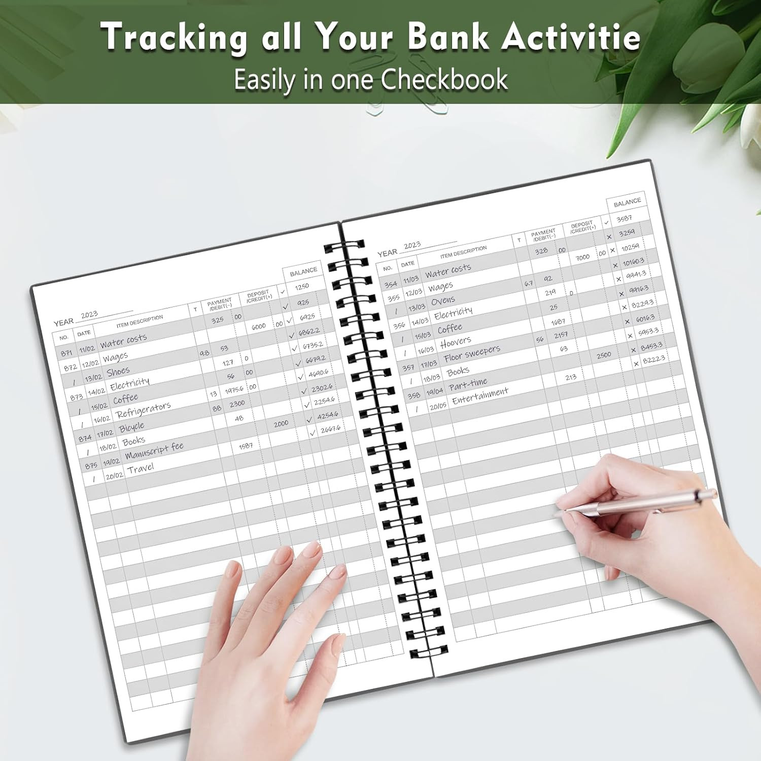 Check Registers for Personal Checkbook, Spiral Large Check Register Book, Budget