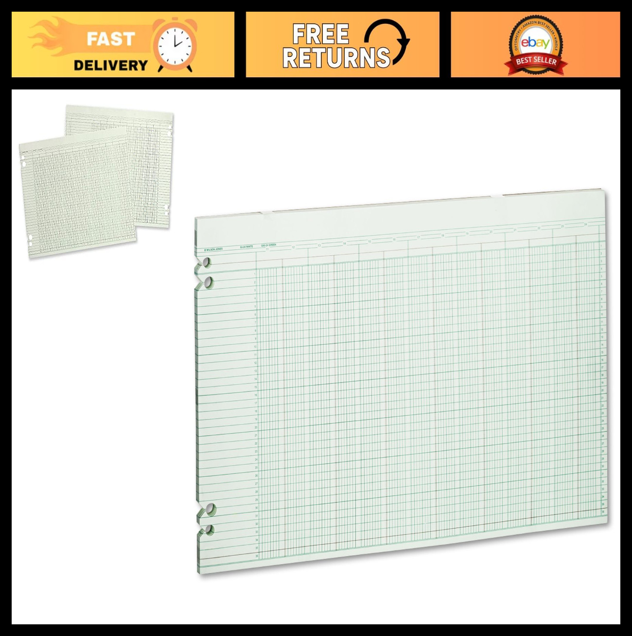 Green Columnar Ledger Paper – Double Page Format, 24 Columns, 11×17″, 100 Sheets
