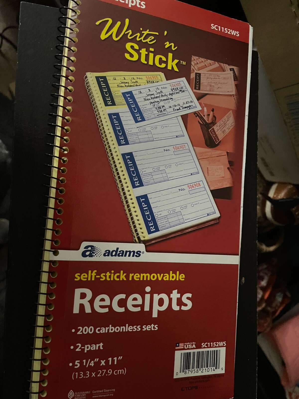 176 NEW Write and Stick self stick removable receipt book 2 part carbonless set