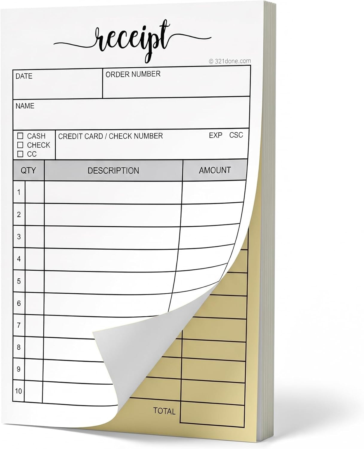 Receipt Book with Carbon Copies for Small Boutique Business, 2-Part Carbonless C