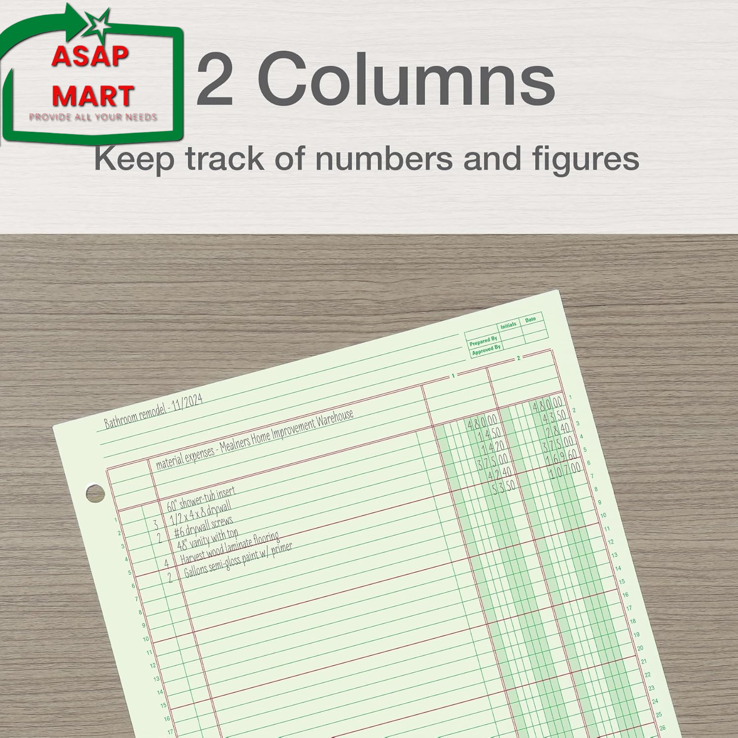 Adams Columnar Analysis Pad, 2 Column Ledger, 8.5″ X 11″, 100 Pages (50 Sheets),