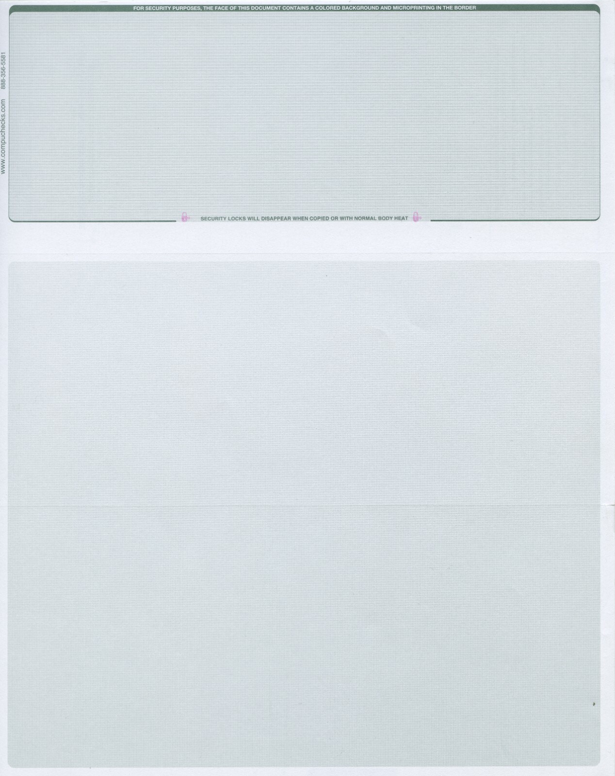 500 Blank Check Stock Paper – Check on Top – Green Pinstripe