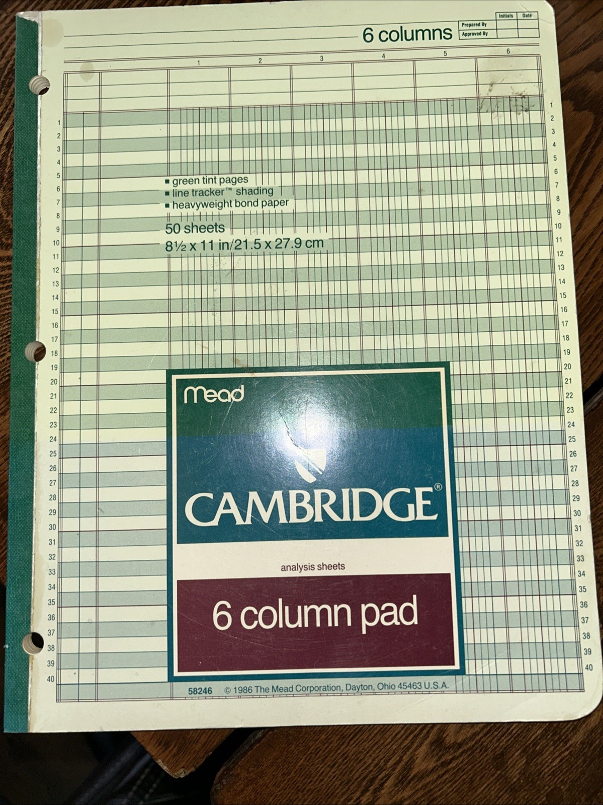 Vintage 1986 Mead Cambridge Analysis Sheets 6 Column Pad 50 Sheets New