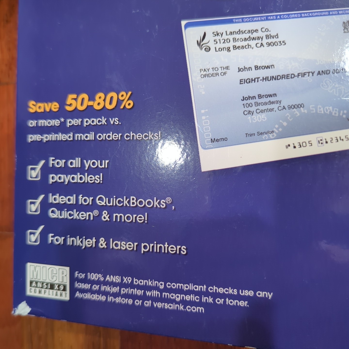 VersaCheck Security Checks 750 Blue Blank Business Voucher 3 Checks each Sheet