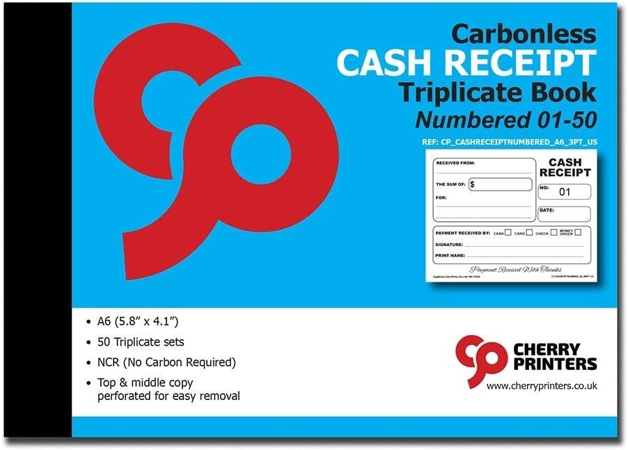 Organized Receipt Book A6, Carbonless & Numbered – 50 Sets for Businesses