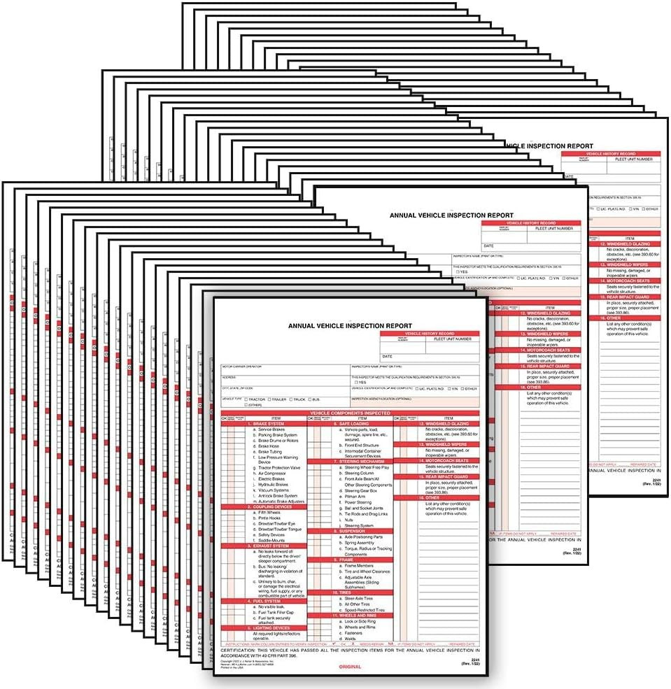 J. J. Keller 100-Pack, Annual Vehicle Inspection Report Form with Carbon, 3-Ply