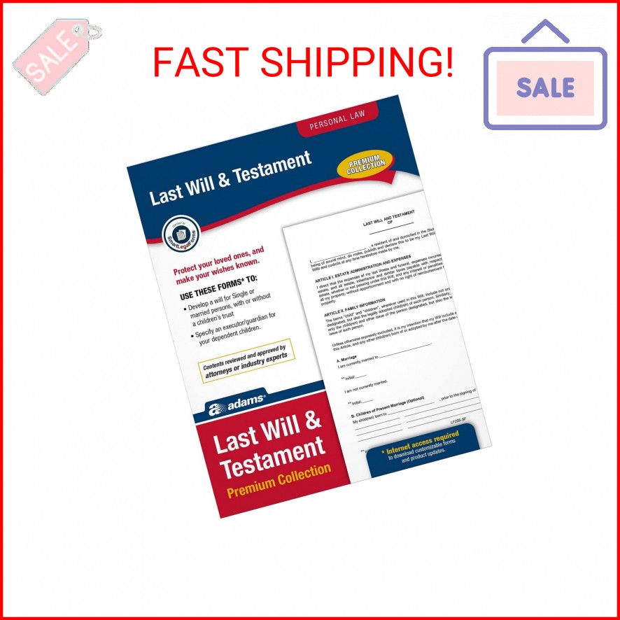 Adams Last Will and Testament, Forms and Instructions, Downloadable Product Deta