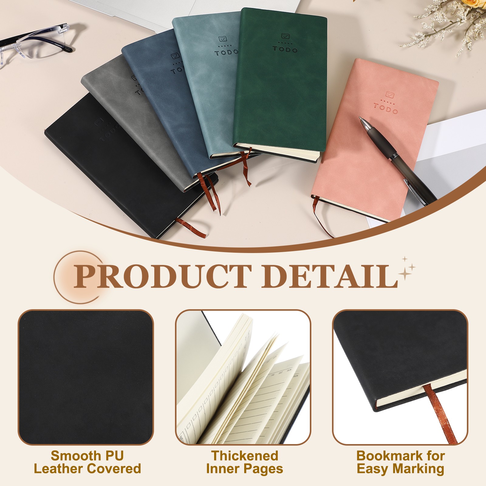 2Pcs to Do Notebook, A6 6.8 x 3.7″ Daily Planner Notebook, Black/Dark Blue