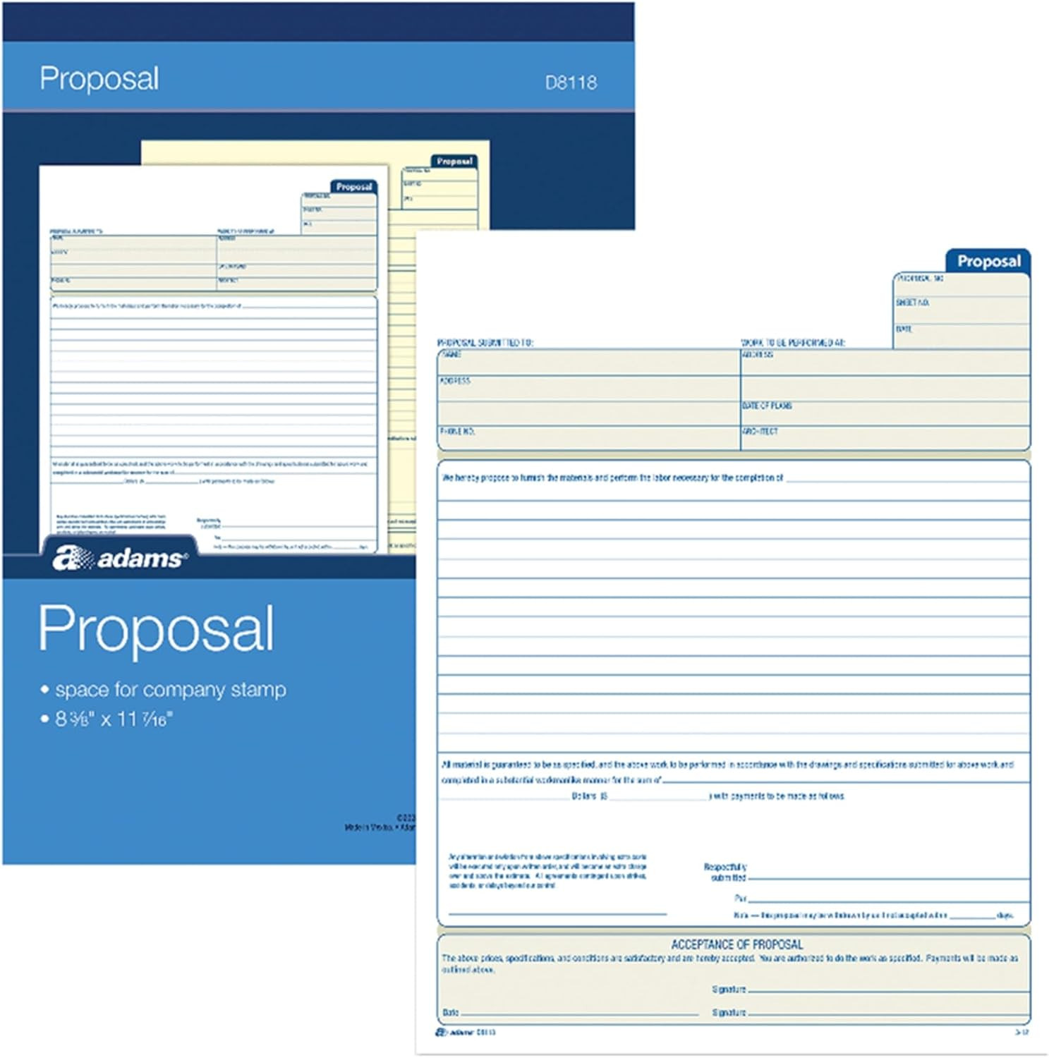 Proposal Book, 2-Part with Carbon, 8.38 X 11.44 Inches, White, 50 Sheets (D8118)