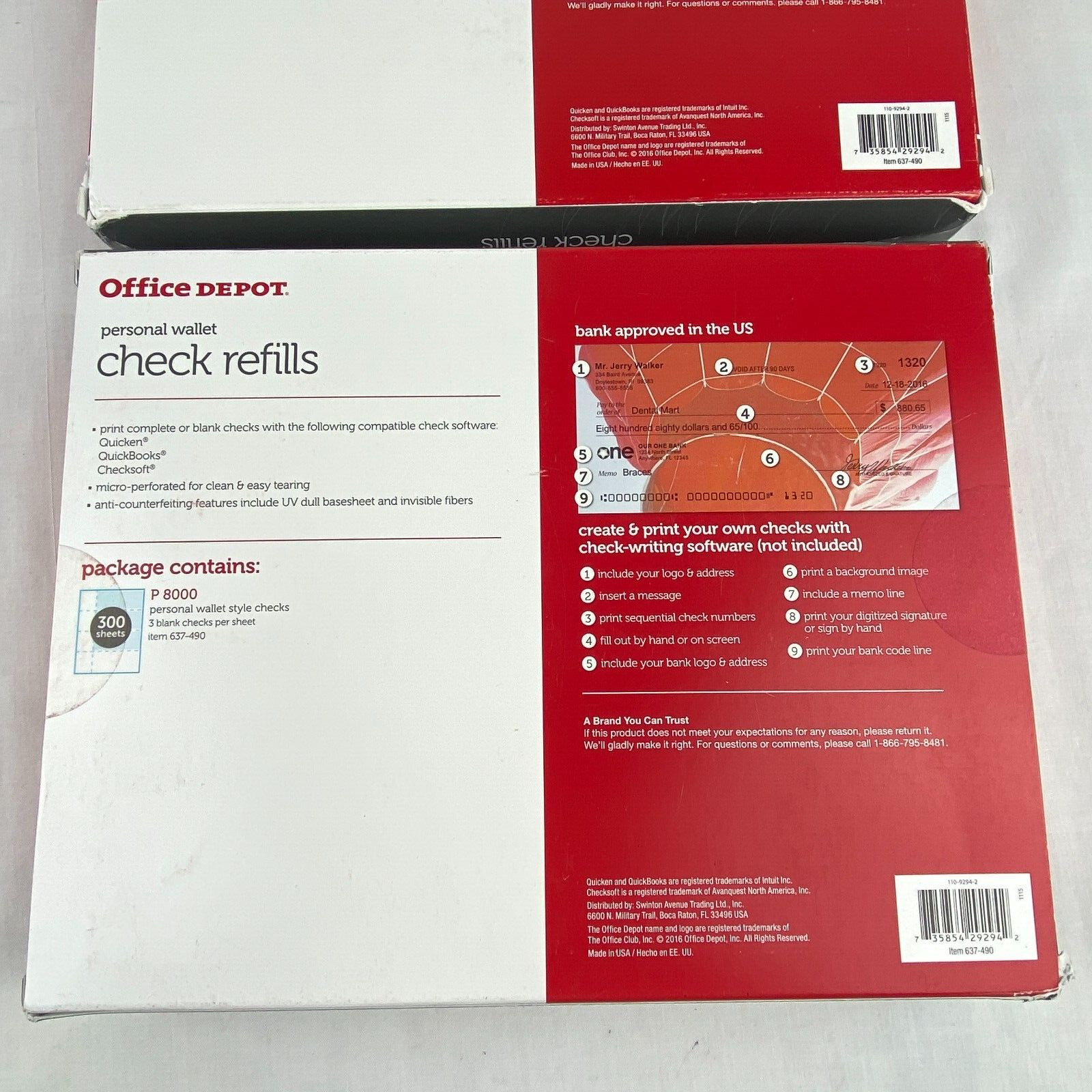 Office Depot Personal Wallet Check Refills 900 Item 637-490 LOT 2 Boxes 2x B19